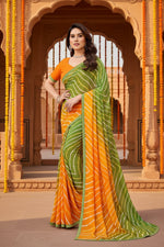 Load image into Gallery viewer, Women's Georgette Printed Saree With Unstitched Blouse 5.5Mtr (Green)
