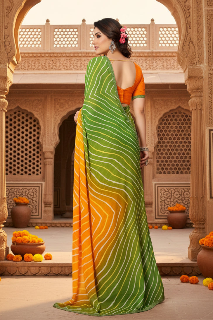 Women's Georgette Printed Saree With Unstitched Blouse 5.5Mtr (Green)
