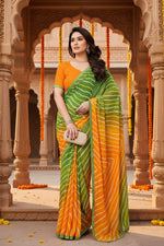 Load image into Gallery viewer, Women's Georgette Printed Saree With Unstitched Blouse 5.5Mtr (Green)
