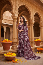 Load image into Gallery viewer, Women's Georgette Printed Saree With Unstitched Blouse 5.5Mtr (Brown)
