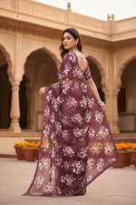 Load image into Gallery viewer, Women's Georgette Printed Saree With Unstitched Blouse 5.5Mtr (Brown)
