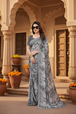 Load image into Gallery viewer, Women's Georgette Printed Saree With Unstitched Blouse 5.5Mtr (Grey)
