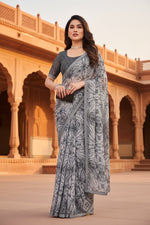 Load image into Gallery viewer, Women's Georgette Printed Saree With Unstitched Blouse 5.5Mtr (Grey)
