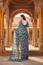 Load image into Gallery viewer, Women's Georgette Printed Saree With Unstitched Blouse 5.5Mtr (Sky Blue)
