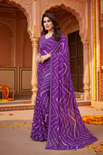 Load image into Gallery viewer, Women's Georgette Printed Saree With Unstitched Blouse 5.5Mtr (Purple)
