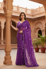 Load image into Gallery viewer, Women's Georgette Printed Saree With Unstitched Blouse 5.5Mtr (Purple)

