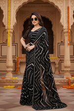 Load image into Gallery viewer, Women's Georgette Printed Saree With Unstitched Blouse 5.5Mtr (Black)
