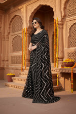 Load image into Gallery viewer, Women's Georgette Printed Saree With Unstitched Blouse 5.5Mtr (Black)
