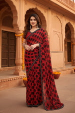 Load image into Gallery viewer, Women's Georgette Printed Saree With Unstitched Blouse 5.5Mtr (Red)
