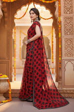 Load image into Gallery viewer, Women's Georgette Printed Saree With Unstitched Blouse 5.5Mtr (Red)
