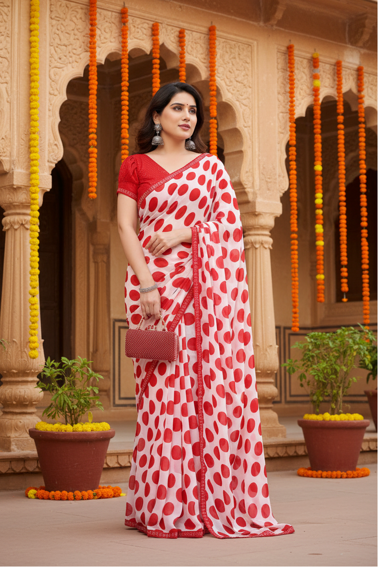 Women's georgette printed saree with unstitched blouse 5