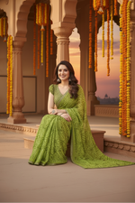 Load image into Gallery viewer, Women's Georgette Printed Saree With Unstitched Blouse 5.5Mtr (Mehendi Green)
