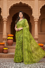 Load image into Gallery viewer, Women's Georgette Printed Saree With Unstitched Blouse 5.5Mtr (Mehendi Green)
