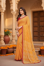 Load image into Gallery viewer, Women's Georgette Printed Saree With Unstitched Blouse 5.5Mtr (Yellow)
