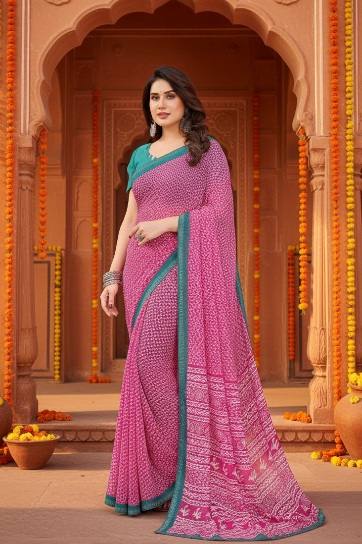 Pid 62547 generic women s georgette printed saree with unstitched blouse 5 5 mtr pink 1 1000x1000