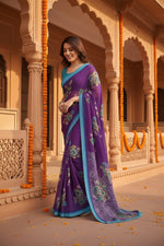 Load image into Gallery viewer, Women's Georgette Printed Saree With Unstitched Blouse 5.5Mtr (Purple)
