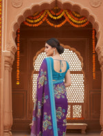 Load image into Gallery viewer, Women's Georgette Printed Saree With Unstitched Blouse 5.5Mtr (Purple)

