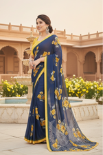 Load image into Gallery viewer, Women's Georgette Printed Saree With Unstitched Blouse 5.5Mtr (Blue)
