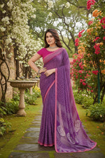 Load image into Gallery viewer, Women's Georgette Printed Saree With Unstitched Blouse 5.5Mtr (Purple)
