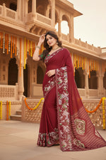 Load image into Gallery viewer, Women's Georgette Printed Saree With Unstitched Blouse 5.5Mtr (Red)
