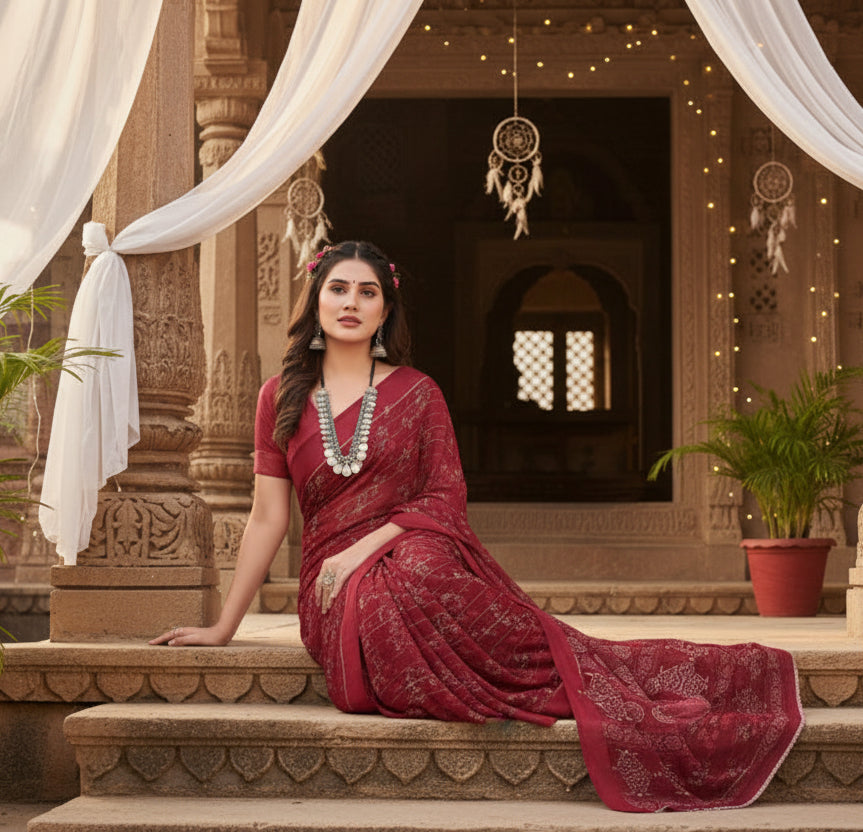 Georgette Printed Red Saree Kashvii