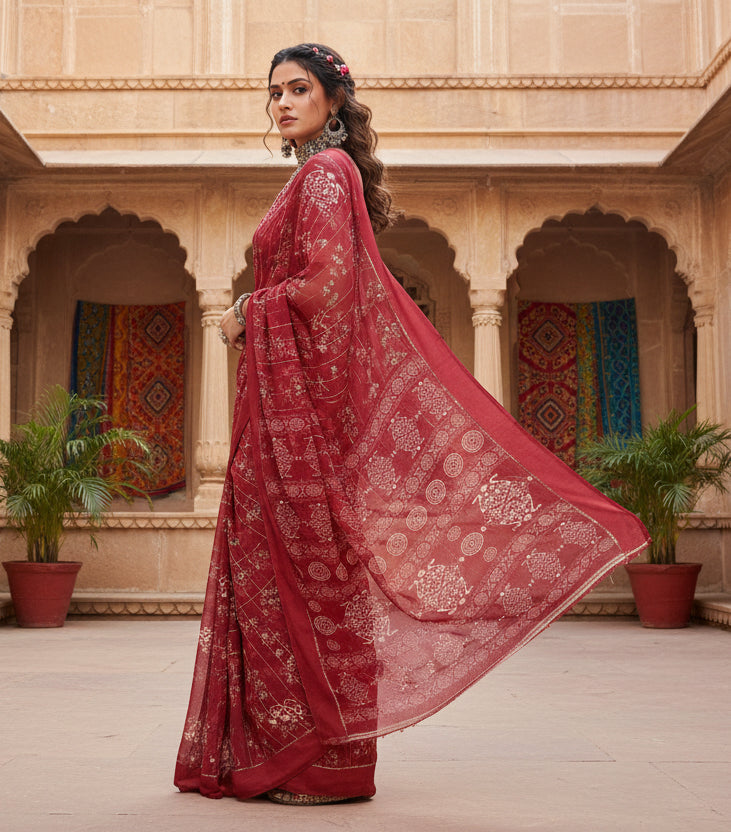 Georgette Printed Red Saree Kashvii