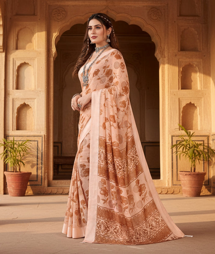 Women's georgette printed saree with unstitched blouse 5