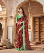 Load image into Gallery viewer, Women's Georgette Printed Saree With Unstitched Blouse 5.5Mtr (Red)
