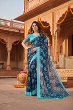 Load image into Gallery viewer, Women's Georgette Printed Saree With Unstitched Blouse 5.5Mtr (Sky Blue)
