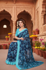 Load image into Gallery viewer, Women's Georgette Printed Saree With Unstitched Blouse 5.5Mtr (Sky Blue)
