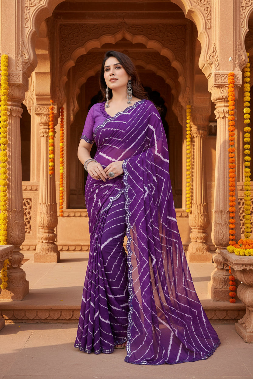 Women's Georgette Printed Saree With Unstitched Blouse 5.5Mtr (Purple)