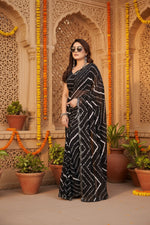 Load image into Gallery viewer, Women's Georgette Printed Saree With Unstitched Blouse 5.5Mtr (Black)
