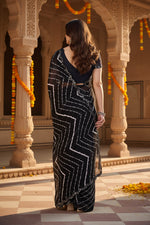 Load image into Gallery viewer, Women's Georgette Printed Saree With Unstitched Blouse 5.5Mtr (Black)
