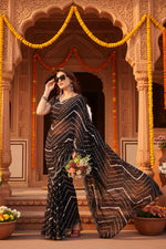Load image into Gallery viewer, Women's Georgette Printed Saree With Unstitched Blouse 5.5Mtr (Black)
