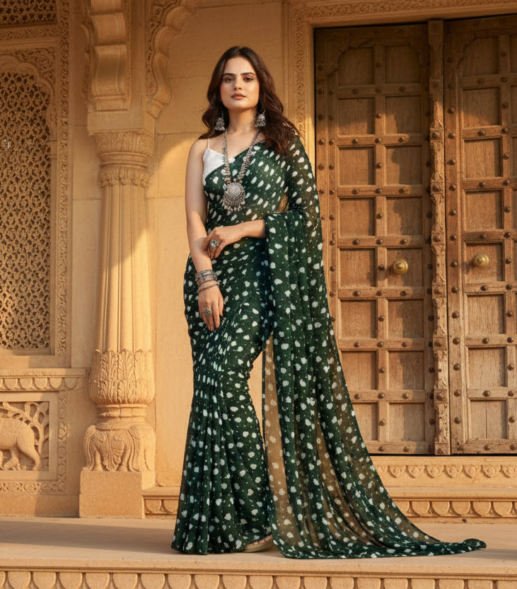 Georgette printed green saree kashvii
