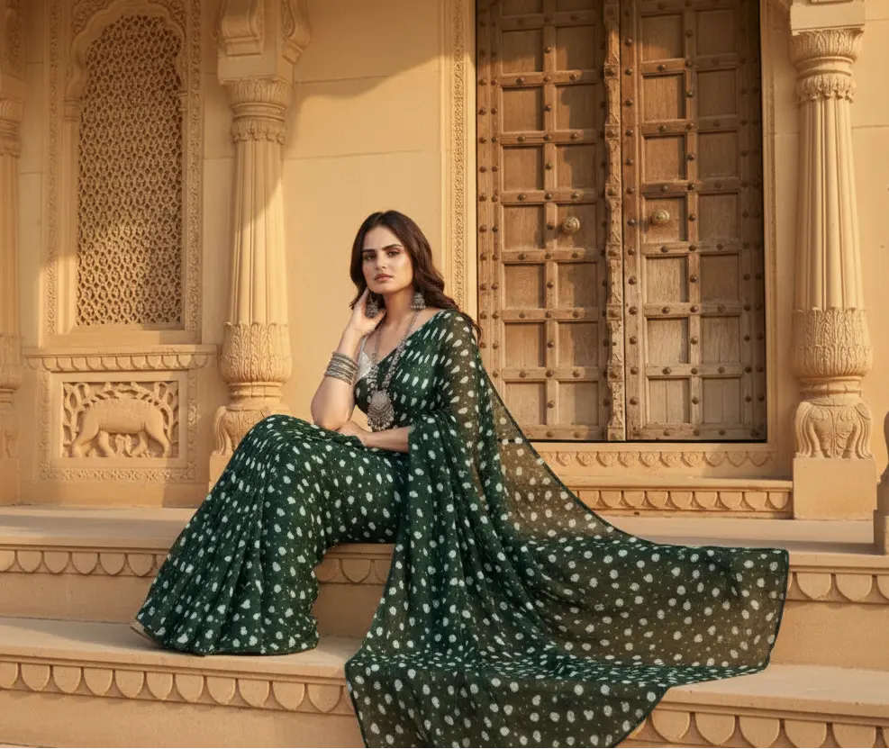 Georgette printed green saree kashvii