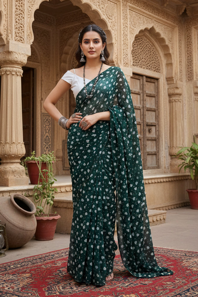 Georgette Printed Green Saree Kashvii