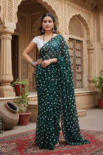 Load image into Gallery viewer, Georgette Printed Green Saree Kashvii
