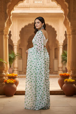 Load image into Gallery viewer, Women's Georgette Printed Saree With Unstitched Blouse 5.5Mtr (White-Green)
