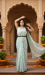 Load image into Gallery viewer, Women's Georgette Printed Saree With Unstitched Blouse 5.5Mtr (White-Green)
