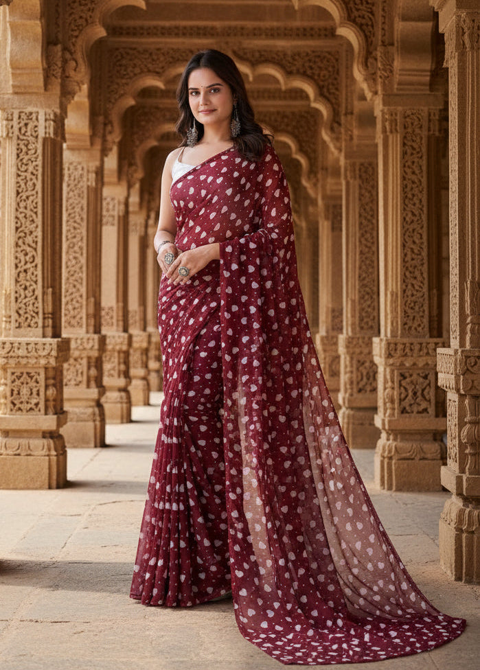 Georgette Printed Maroon Saree Kashvii