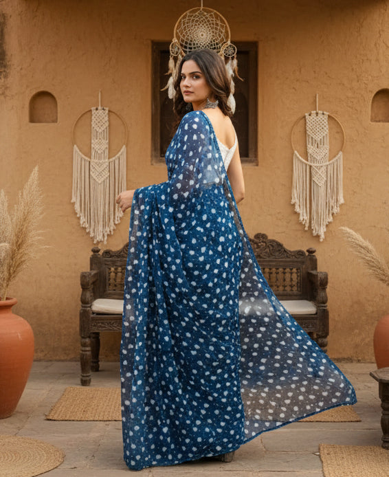 Georgette Printed Blue Saree Kashvii