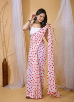 Load image into Gallery viewer, Georgette Printed White-Red Saree Kashvii
