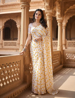 Load image into Gallery viewer, Georgette Printed White-Yellow Saree Kashvii
