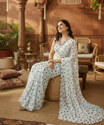 Load image into Gallery viewer, Georgette Printed White-Grey Saree Kashvii
