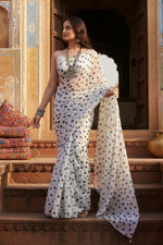 Load image into Gallery viewer, Georgette Printed White-Blue Saree Kashvii
