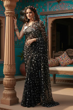Load image into Gallery viewer, Georgette Printed Black Saree Kashvii
