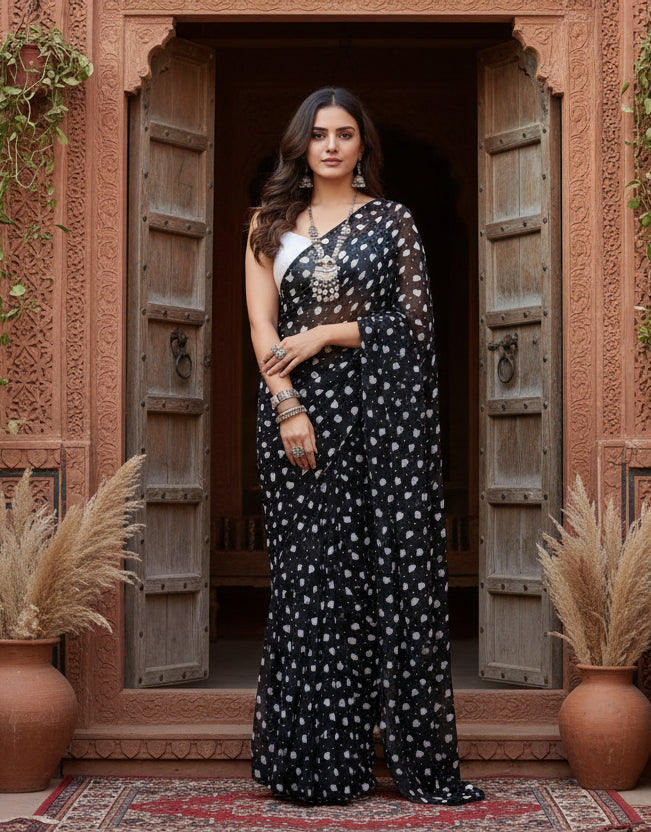 Georgette printed black saree kashvii