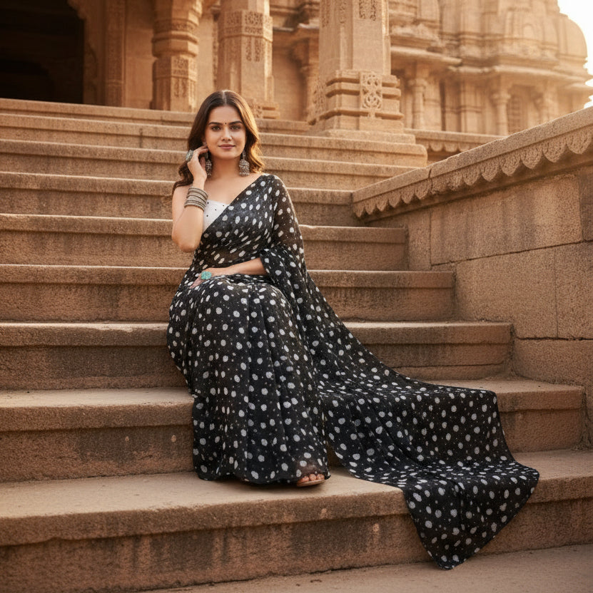 Georgette Printed Black Saree Kashvii