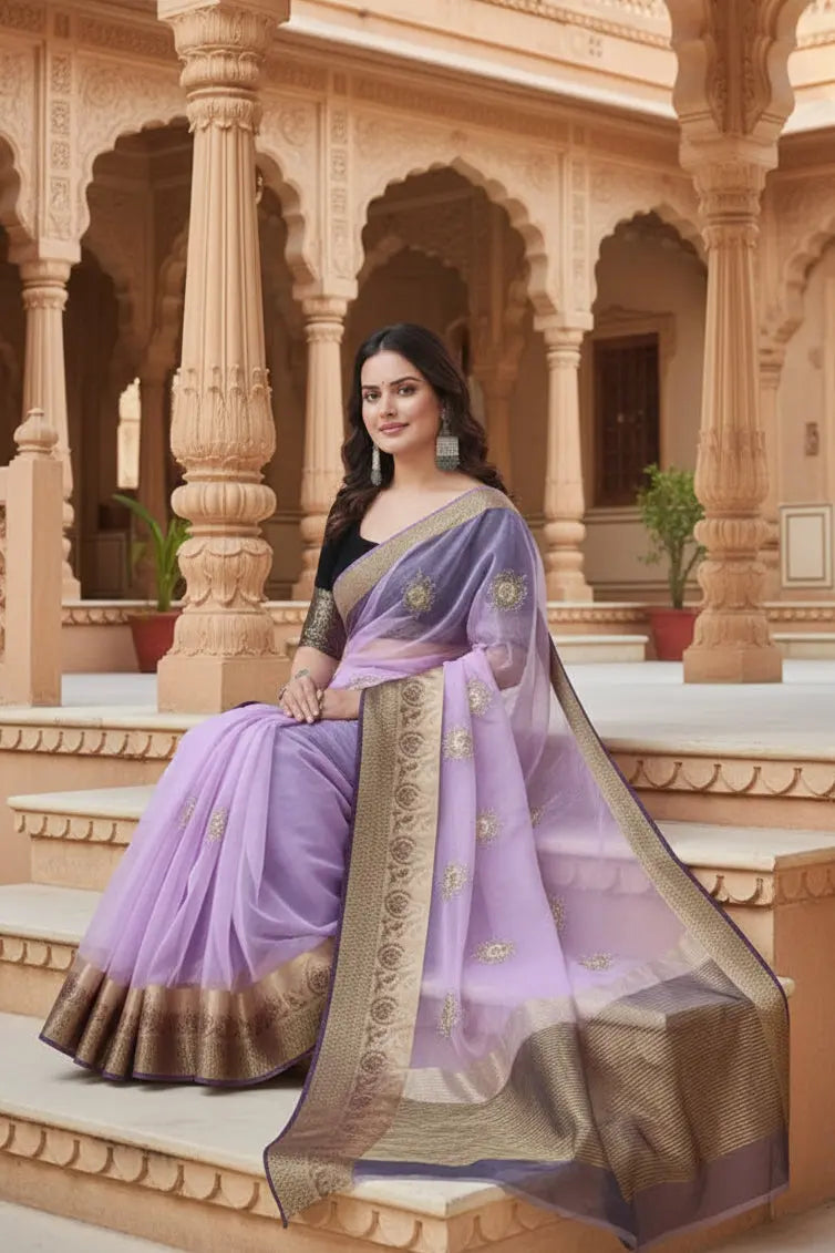 Organza jacquard Embellished Purple Saree ; Kashvii